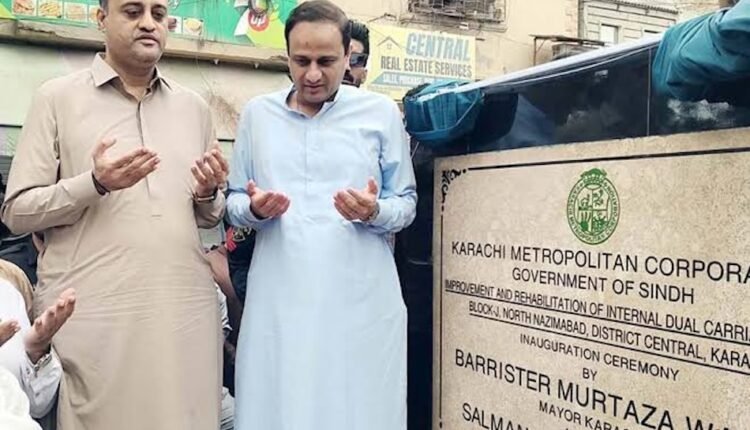 Karachi Mayor Murtaza Wahab inaugurates the dual carriageway improvement project in Block J, North Nazimabad